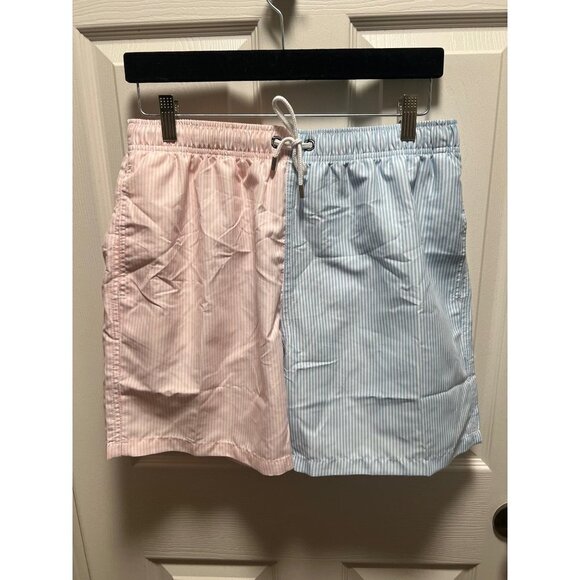 NEW FranksSeersucker Blue Pink White Men's Swim Shorts Sz XL